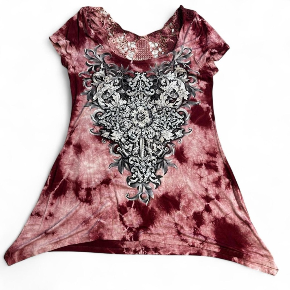 Elegant Burgundy Tie-Dye Women's Top